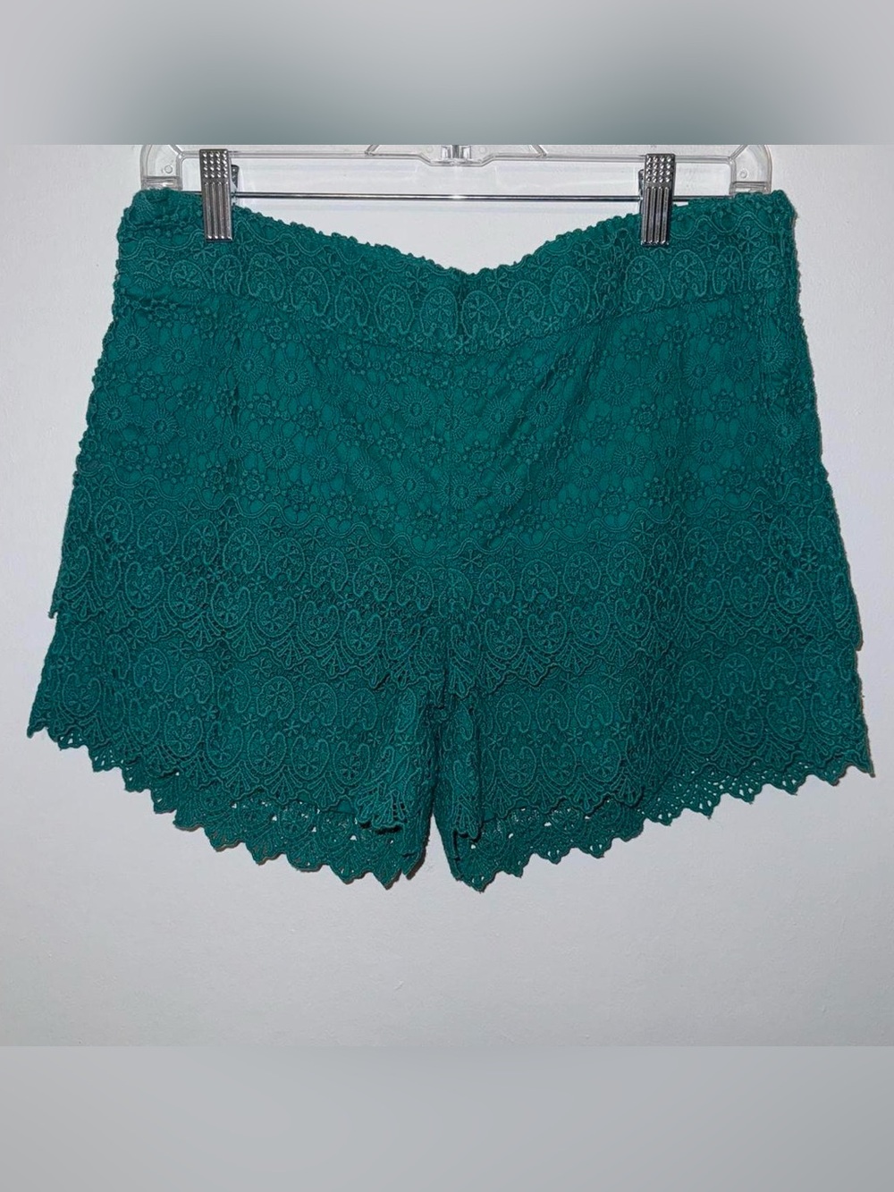 Teal Lace Scallop Hem Shorts